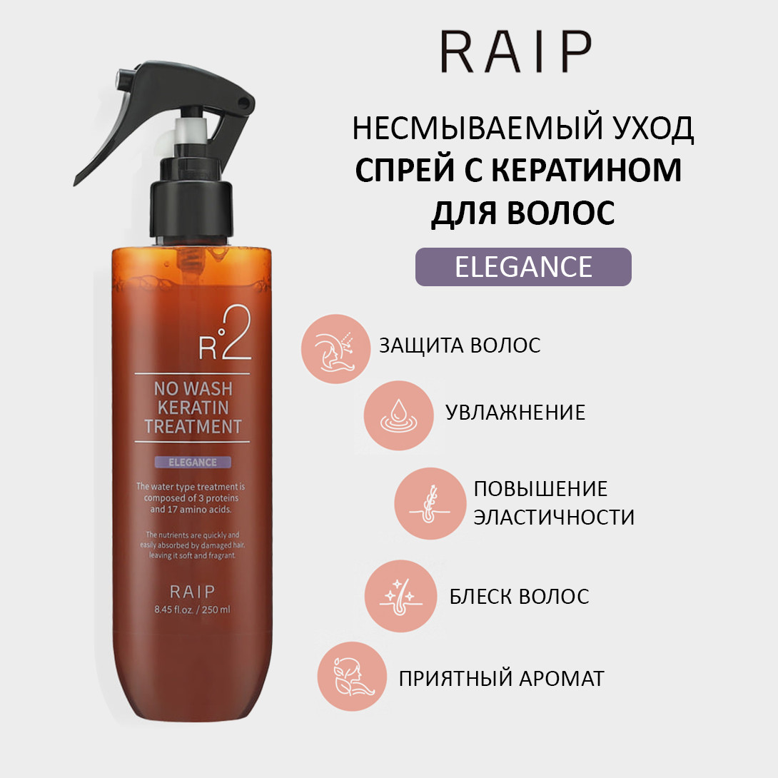 Raip R2 NO WASH KERATIN TREATMENT ELEGANCE — кератиновый спрей для волос, несмываемый спрей для волос, keratin treatment spray — фото 2