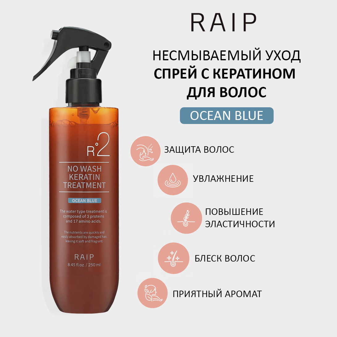 Raip R2 NO WASH KERATIN TREATMENT OCEAN BLUE — кератиновый спрей для волос, несмываемый спрей для волос, keratin treatment spray — фото 2