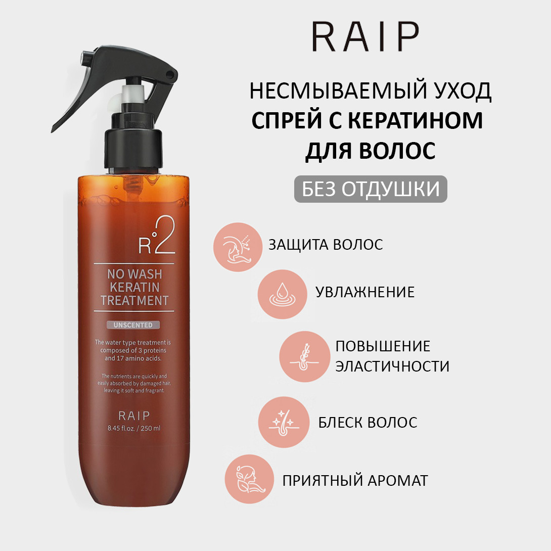 Raip R2 NO WASH KERATIN TREATMENT UNSCENTED — кератиновый спрей для волос, несмываемый спрей для волос, keratin treatment spray — фото 2