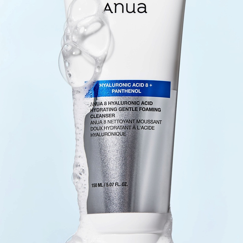 ANUA Мягкая пенка для умывания с гиалуроновой кислотой и пантенолом 8 HYALURONIC ACID HYDRATING GENTLE FOAMING CLEANSER — мягкая пенка для умывания, пенка для лица, очищающая пенка — фото 6