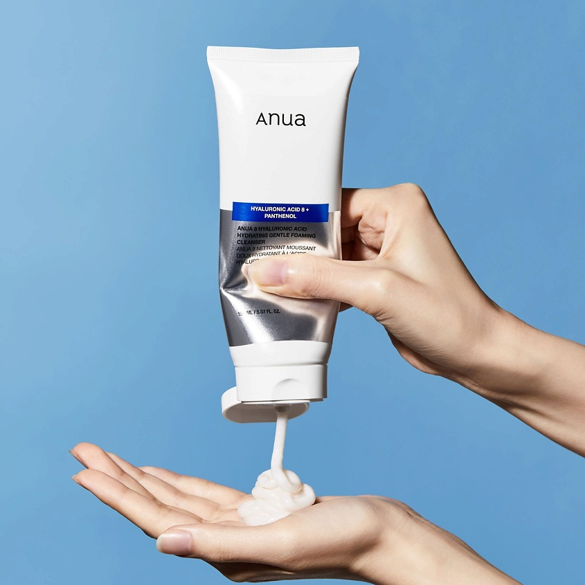 ANUA Мягкая пенка для умывания с гиалуроновой кислотой и пантенолом 8 HYALURONIC ACID HYDRATING GENTLE FOAMING CLEANSER — мягкая пенка для умывания, пенка для лица, очищающая пенка — фото 5