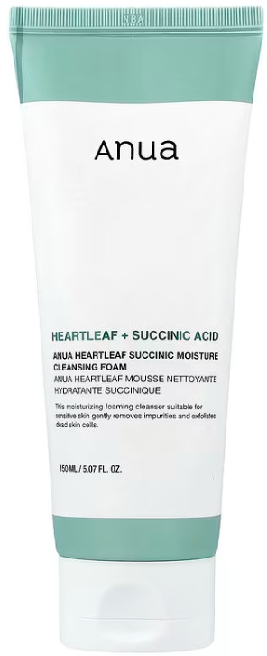 ANUA Гель для умывания с янтарной кислотой HEARTLEAF SUCCINIC MOISTURE CLEANSING FOAM — гель для умывания, пенка для умывания, очищающий гель